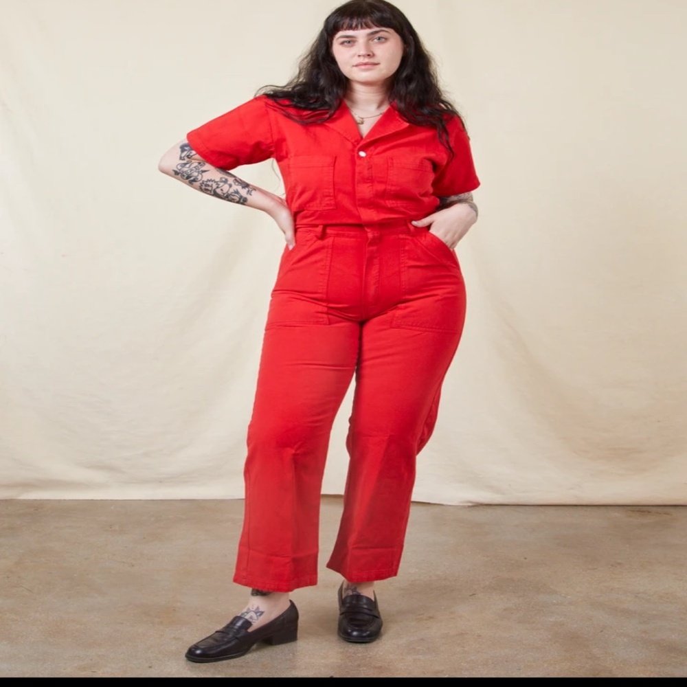 Big Bud Press Short Sleeved Jumpsuit in Mustang Red - Petite Small